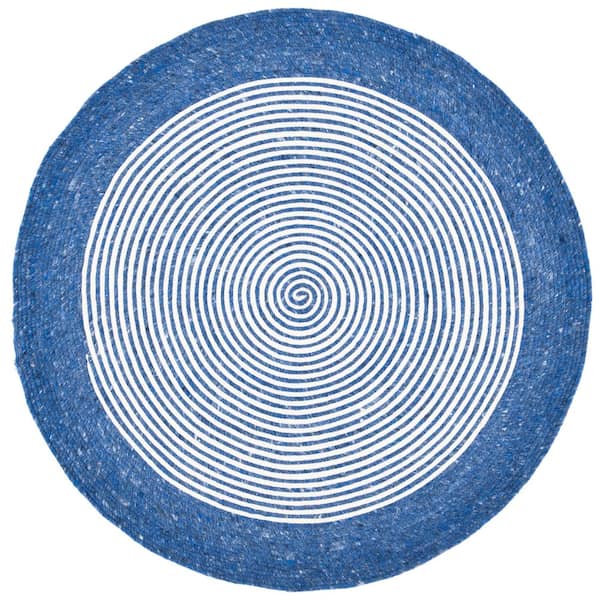 SAFAVIEH Braided Navy Ivory 4 ft. x 4 ft. Border Striped Round Area Rug