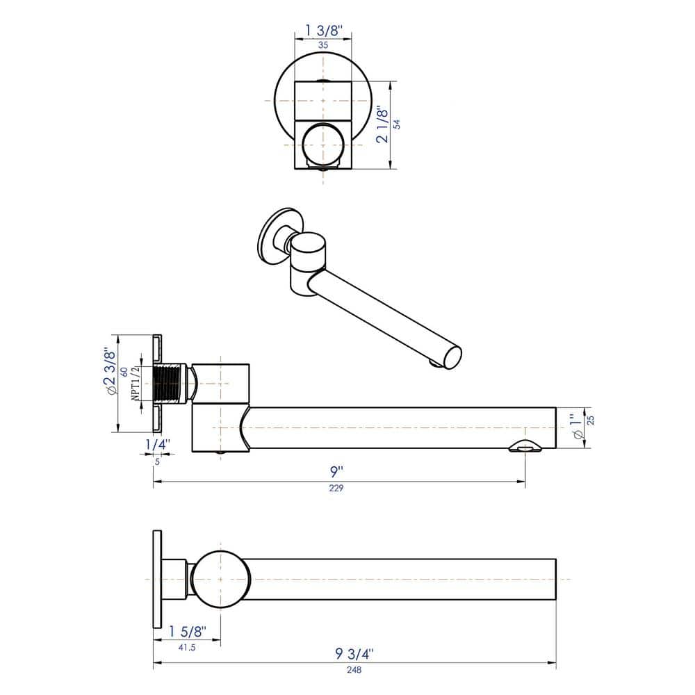 Brushed Nickel Wall Mounted Foldable Tub Spout