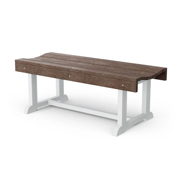 Heritage 42 in. Tudor Brown and White HDPE Plastic Outdoor Patio Backless Bench