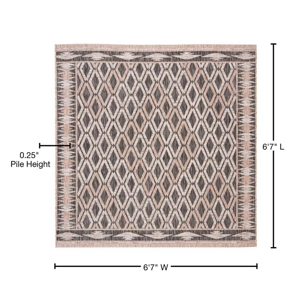 Square Black Synthetic Flat Woven Area Rug, 6'7" x 6'7"