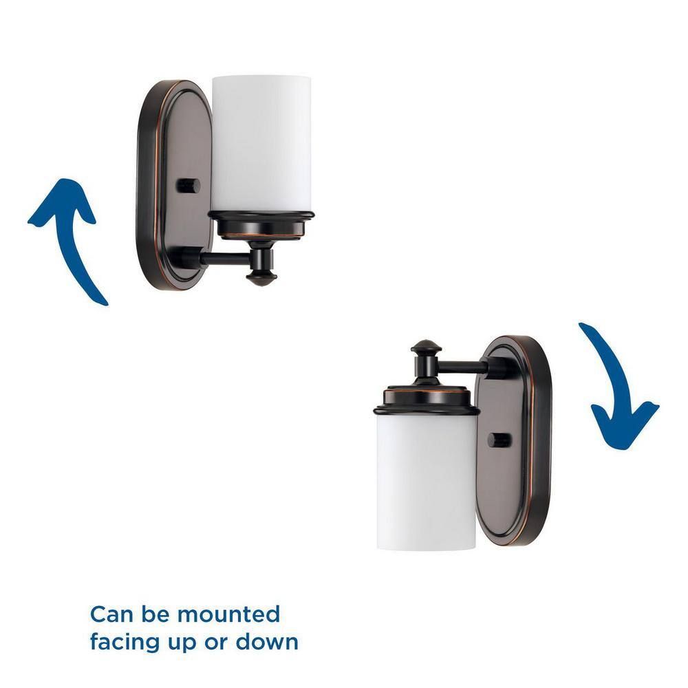 Rubbed Bronze 8" Wall Sconce with Etched Opal Glass