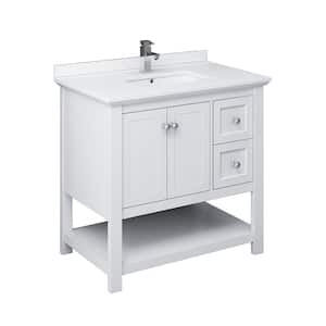 Manchester 36 in. W Bathroom Vanity in White with Quartz Stone Vanity Top in White with White Basin