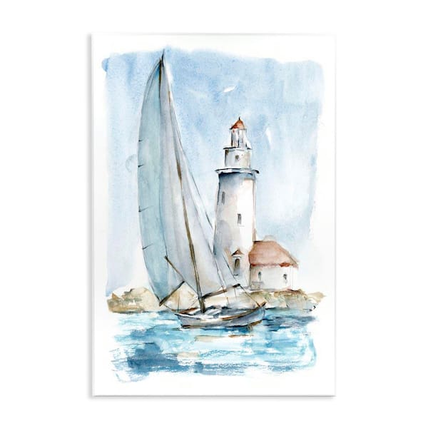 Nautical Sailboat & Lighthouse by Ethan Harper Unframed Graphic Art Print Coastal 19 in. x 13 in.