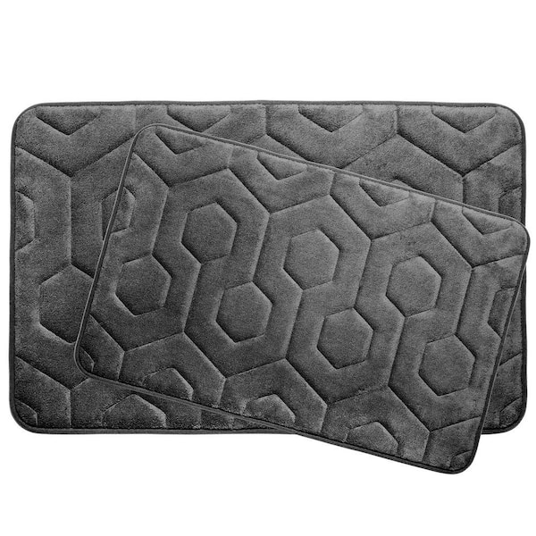 BounceComfort Hexagon Dark Gray 20 in. x 34 in. Memory Foam Bath Mat Set (2-Piece)