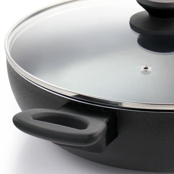 KitchenAid Hard Anodized Ceramic 5 qt. Aluminum Nonstick Saute Pan with Lid  in Matte Black 84841 - The Home Depot