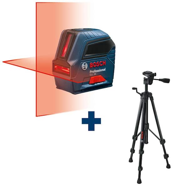 Bosch 50 ft. Cross Line Laser Level Self Leveling with L-Bracket Adjustable Mount and Compact Tripod with Extendable Height