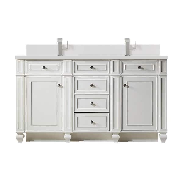 James Martin Vanities Bristol 60.0 in. W x 23.5 in. D x 34.0 in. H Bathroom Vanity in Bright White with White Zeus Silestone Quartz Top