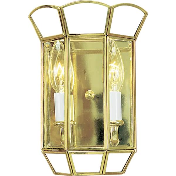 Volume Lighting 2-Light Indoor Polished Brass Bath or Vanity Light Wall Mount or Wall Sconce with Clear Glass Panes