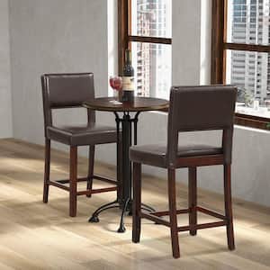 4-Pcs 24.5 in. Brown PVC Leather Counter Height Bar Stool Set withBack and Rubber Wood Legs