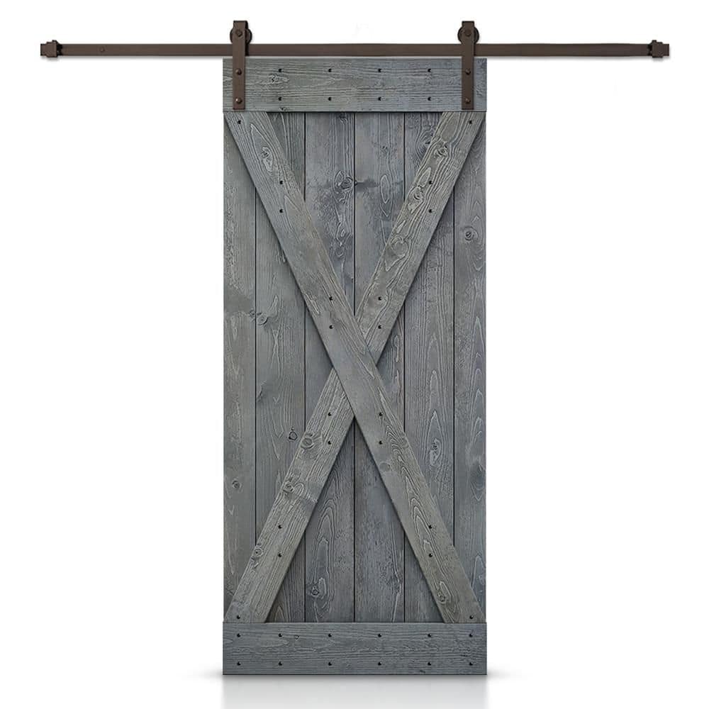 28 in. x 80 in. X Series Solid Core Gray Stained DIY Wood Interior Sliding Barn Door with Hardware Kit price history on PriceWatchPro
