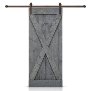 30 in. x 84 in. X-Series Gray Stained DIY Wood Interior Sliding Barn Door with Hardware Kit