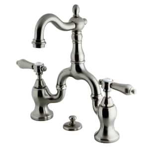 Heirloom 2-Handle 8 in. Bridge Bathroom Faucets with Brass Pop-Up iin Brushed Nickel