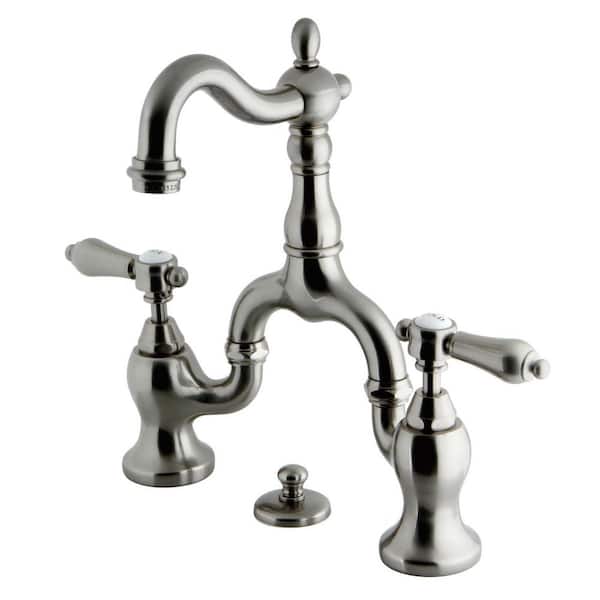 Kingston Brass Heirloom 2-Handle 8 in. Bridge Bathroom Faucets with Brass Pop-Up iin Brushed Nickel