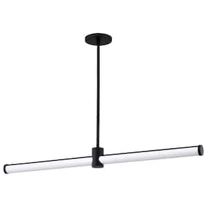 Bowman 39-Watt 1-Light Matte Black Integrated LED Pendant Light with White Acrylic Shade