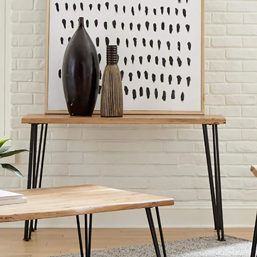 Natural Acacia Wood Sofa Table with Black Hairpin Legs