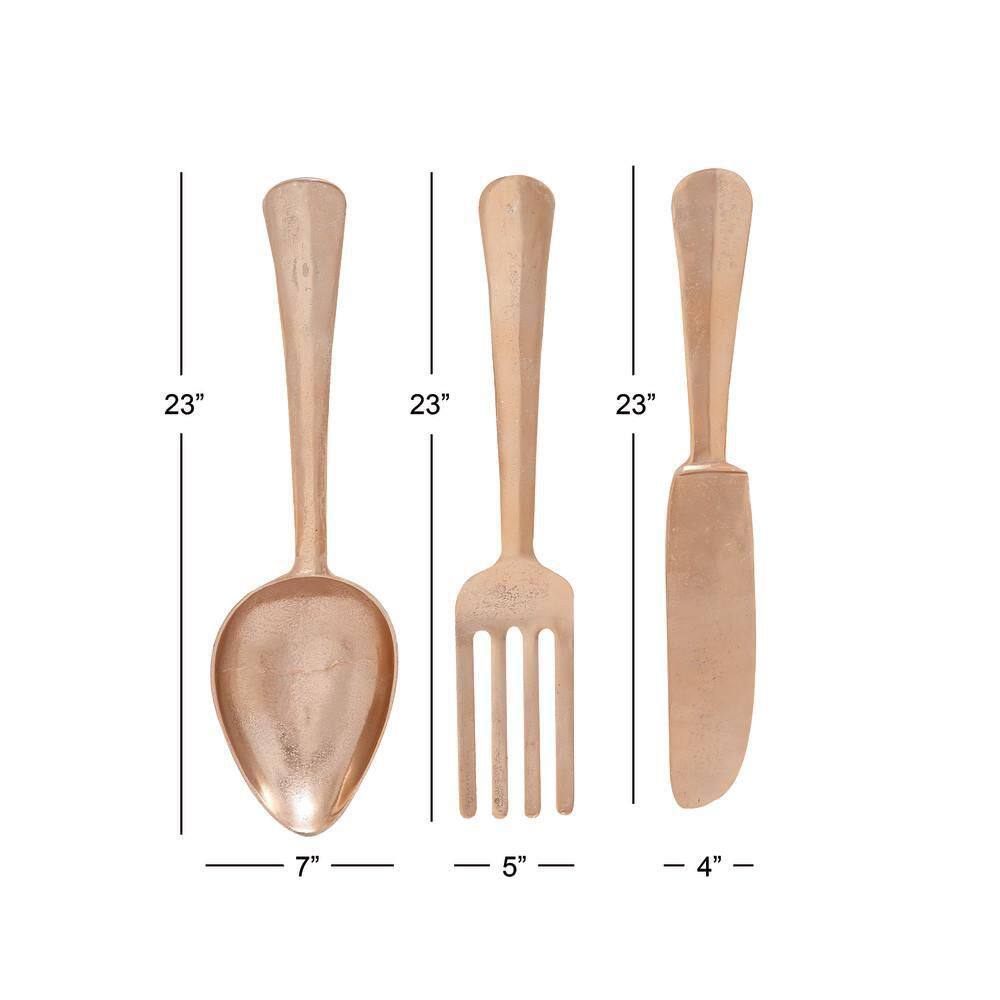 Gold Aluminum Knife, Spoon, and Fork Wall Sculpture Set
