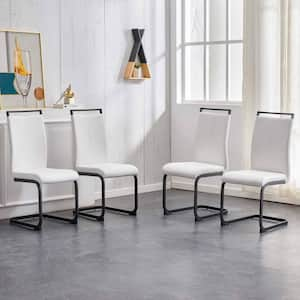 Modern White PU Leather Seat Dining Chairs Set of 4 for Kitchen, Living, Dining Room