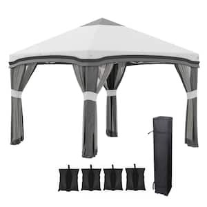 10 ft. x 10 ft. Gray Pop Up Height Adjustable Canopy Tent with Netting, Wheeled Carry Bag and 4 Sandbags