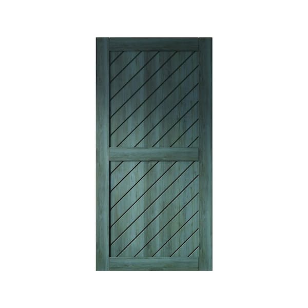 HOMACER XT1 32 in. x 80 in. C-Panel Solid Core Royal Pine Slanted Stripe Design Pine Wood Interior Sliding Barn Door Slab