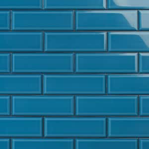 Danvers Marine Blue 3.93 in. x 11.81 in. Polished Beveled Ceramic Subway Wall Tile (12.91 sq. ft./Case)