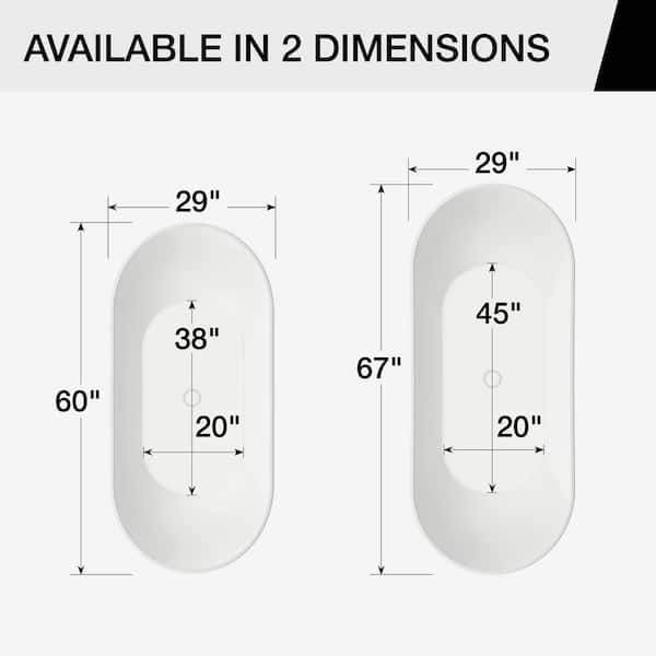 Mahaba 67 in. x 29 in. Acrylic Freestanding Soaking Bathtub with Center Drain in White
