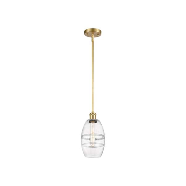 Vaz 100-Watt 1-Light Satin Gold Standard Mini Pendant Light with Clear Glass Shade, No Bulbs Included