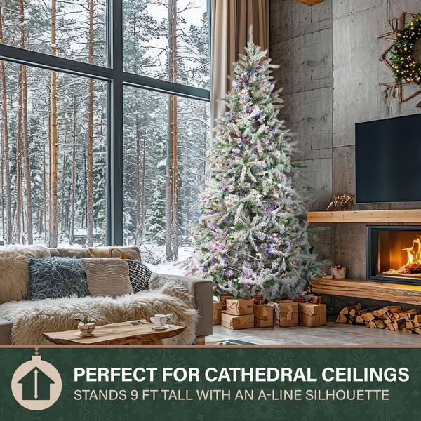 Fraser Hill Farm 9.0-ft. Pre-Lit Mountain Pine Snow Flocked