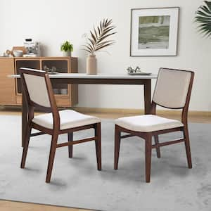 Natsu Beige Fabric Upholstered Japandy Style Solid Wood Dining Side Chair Set of 2