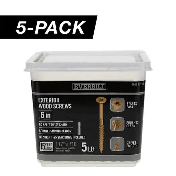 5-Pack 10 x 6 in. Star Drive Flat Head Exterior Wood Screws (25 lbs. / 885-Piece)