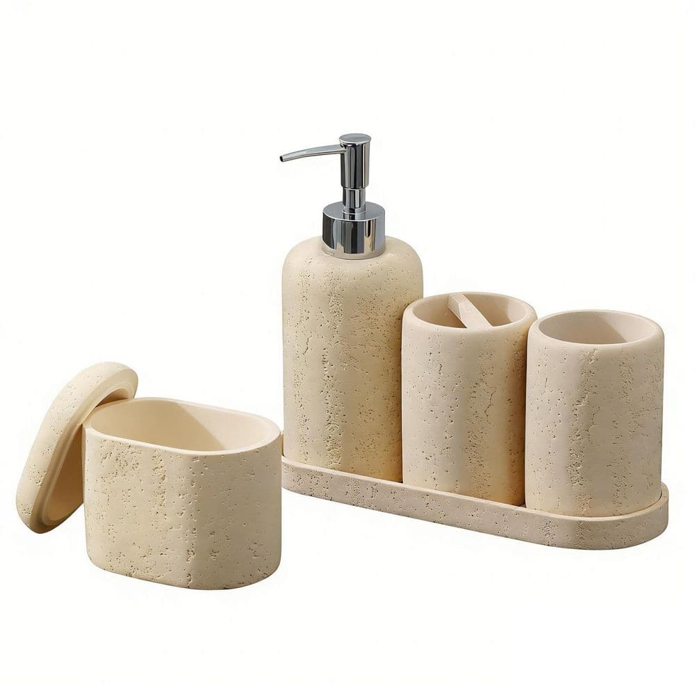 5-Piece Bathroom Accessory Set with Soap Dispenser, Mouthwash Cup and Toothbrush Holder, Qtip Holder and Tray in Yellow price history on PriceWatchPro
