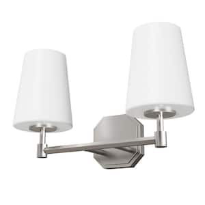 Nolita 16 in. 2-Light Brushed Nickel Vanity Light with Cased White Glass Shades