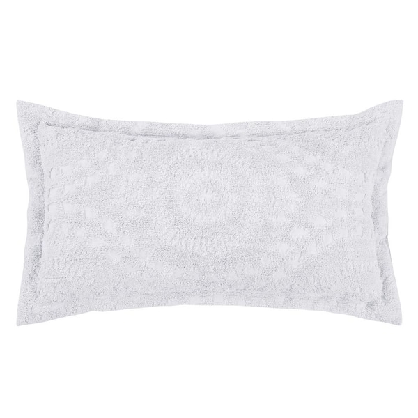 Better Trends Rio Collection Floral Design White King 100% Cotton Tufted Chenille Sham