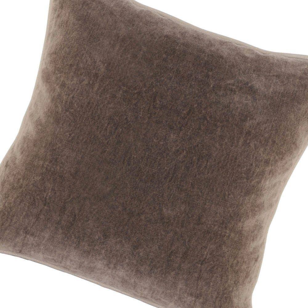 Taupe Brown Cotton Velvet Square Throw Pillow with Down Fill