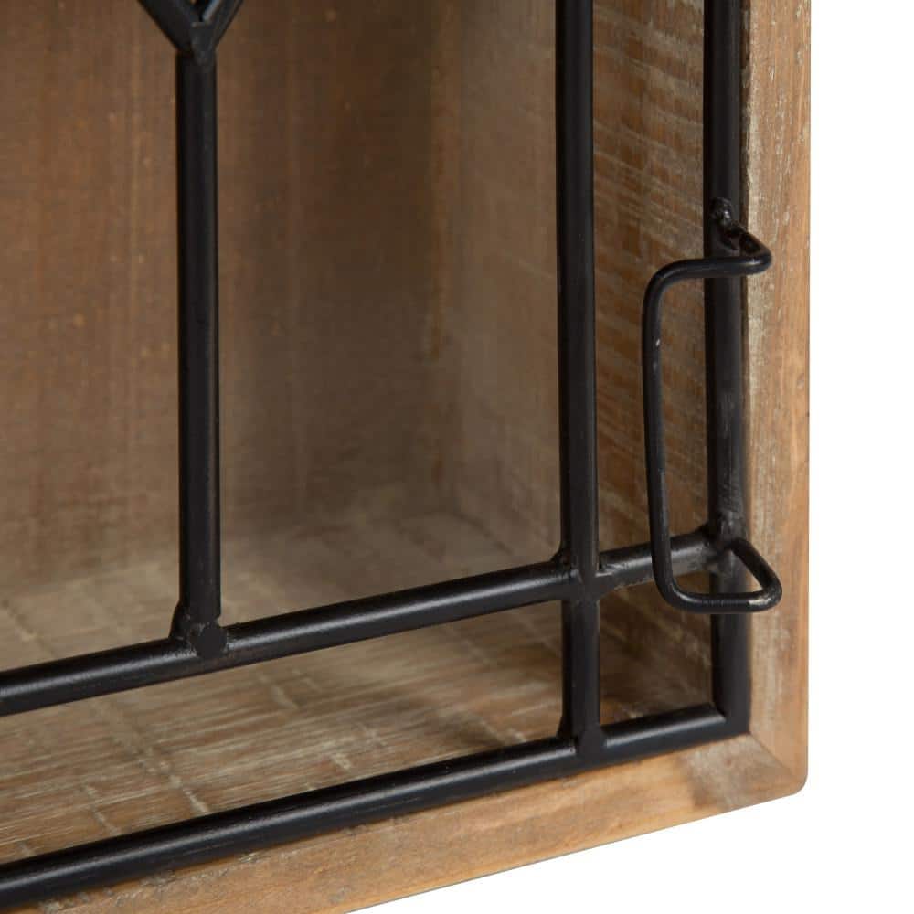 Rustic Brown Wooden Curio Cabinet with Lighted Black Iron Door