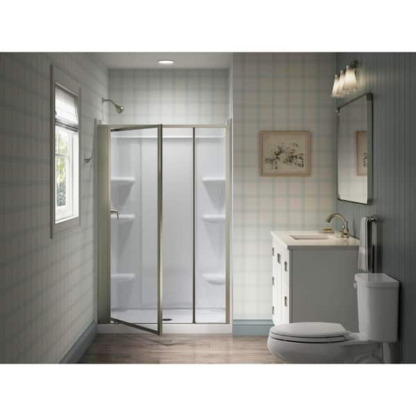 Attend 51 in. W x 69 in. H Pivot Framed Shower Door in Nickel