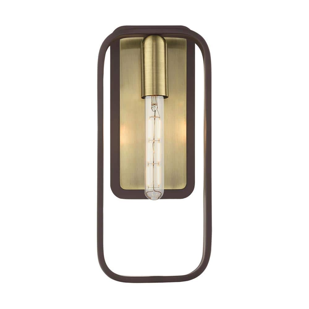 Bergamo Midcentury Modern Dimmable Sconce in Bronze and Antique Brass