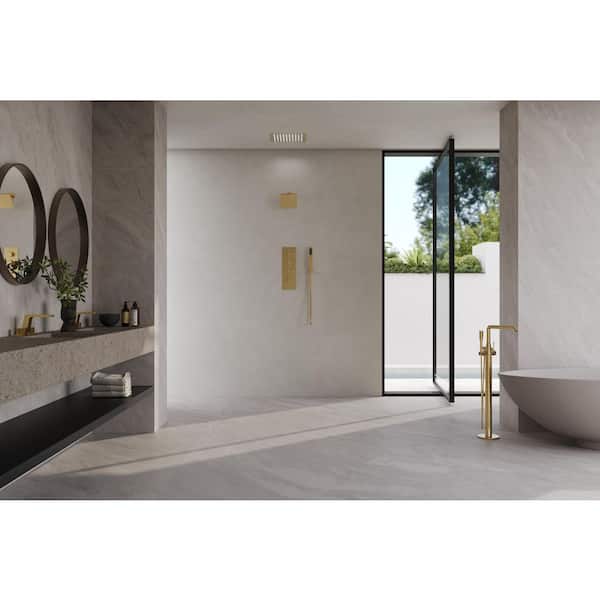 3-Spray Smart LED His and Hers Showers Wall Bar Shower Kit with Hand Shower, Anti-Scald Valve in Brushed Gold