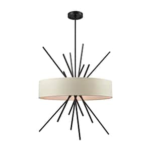 Xenia 5-Light Oil Rubbed Bronze Chandelier with Beige Fabric Shade