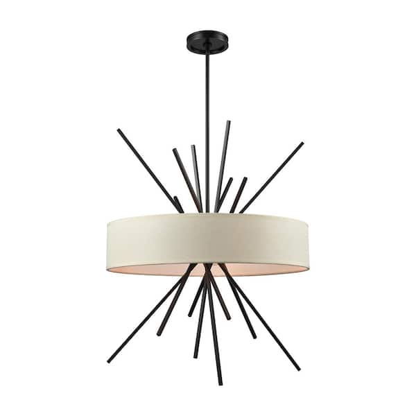 Titan Lighting Xenia 5-Light Oil Rubbed Bronze Chandelier with Beige Fabric Shade