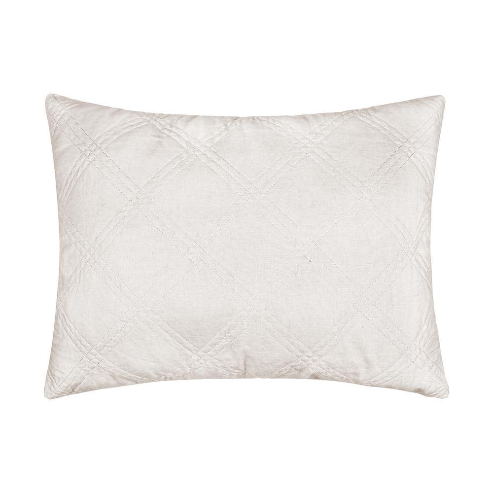 LEVTEX HOME Washed Linen Cream Quilted Linen Front/Cotton Back 26 in. x 20 in. Standard Sham