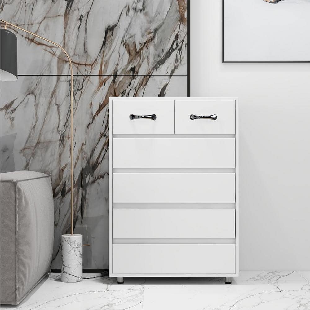White Wood 27.56 in. Sideboard with 6 Drawers