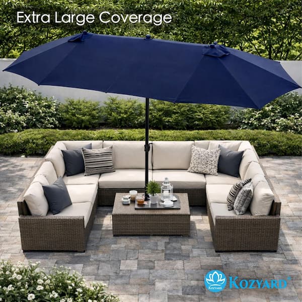 15 double sided twin outdoor patio umbrella cover Kozyard Butterfly 15' Outdoor Patio Double-Sided Aluminum Umbrella with Crank and Base