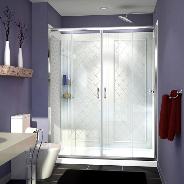 60'' W 76'' H Frameless Rectangle Reversible Shower Stall