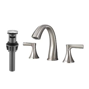 Vanity 8 in. Widespread Double Handle Mid Arc Bathroom Faucet with Drain Kit Included in Brushed Nickel (1-Pack)