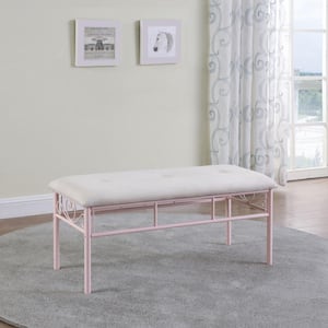 Massi Pink and White 39.25 in. Bedroom Bench with Tufted Seat