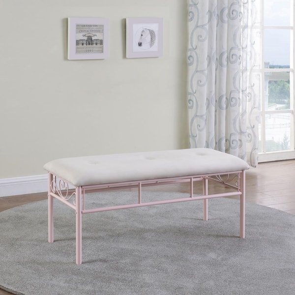 Coaster Massi Pink and White 39.25 in. Bedroom Bench with Tufted Seat