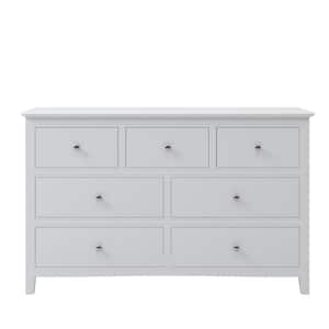 7-Drawers White Solid Wood Dresser (48.42 in. L x 15.35 in. W x 30.11 in. H)