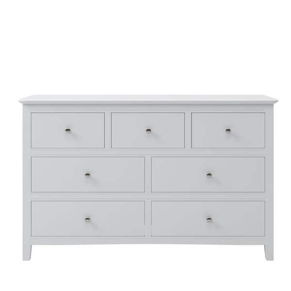 ATHMILE 7-Drawers White Solid Wood Dresser (48.42 in. L x 15.35 in. W x 30.11 in. H)