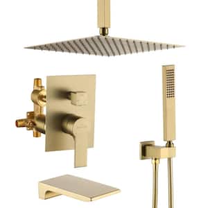 Ceiling Mount Single-Handle 1-Spray Tub and Shower Faucet with 12 in. Fixed shower head in Brushed Gold (Valve Included)