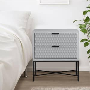 Light Gray and Black 2-Drawer Honeycomb Mahogany Wood Nightstand (24 in. L x 16 in. W x 26 in. H)